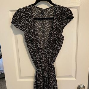 Black and white floral wrap dress